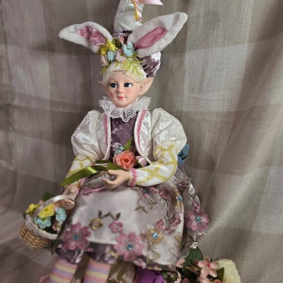 Cynthia Rowley Easter Elf Bunny Shelf Sitter Doll Tabletop Spring Decor Purple - Picture 4 of 9